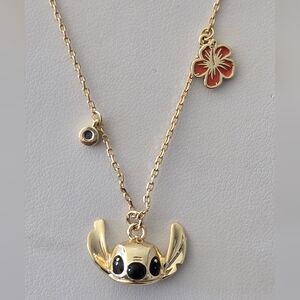 Stitch Gold-Tone Necklace with Hibiscus Flower & Crystal Accents